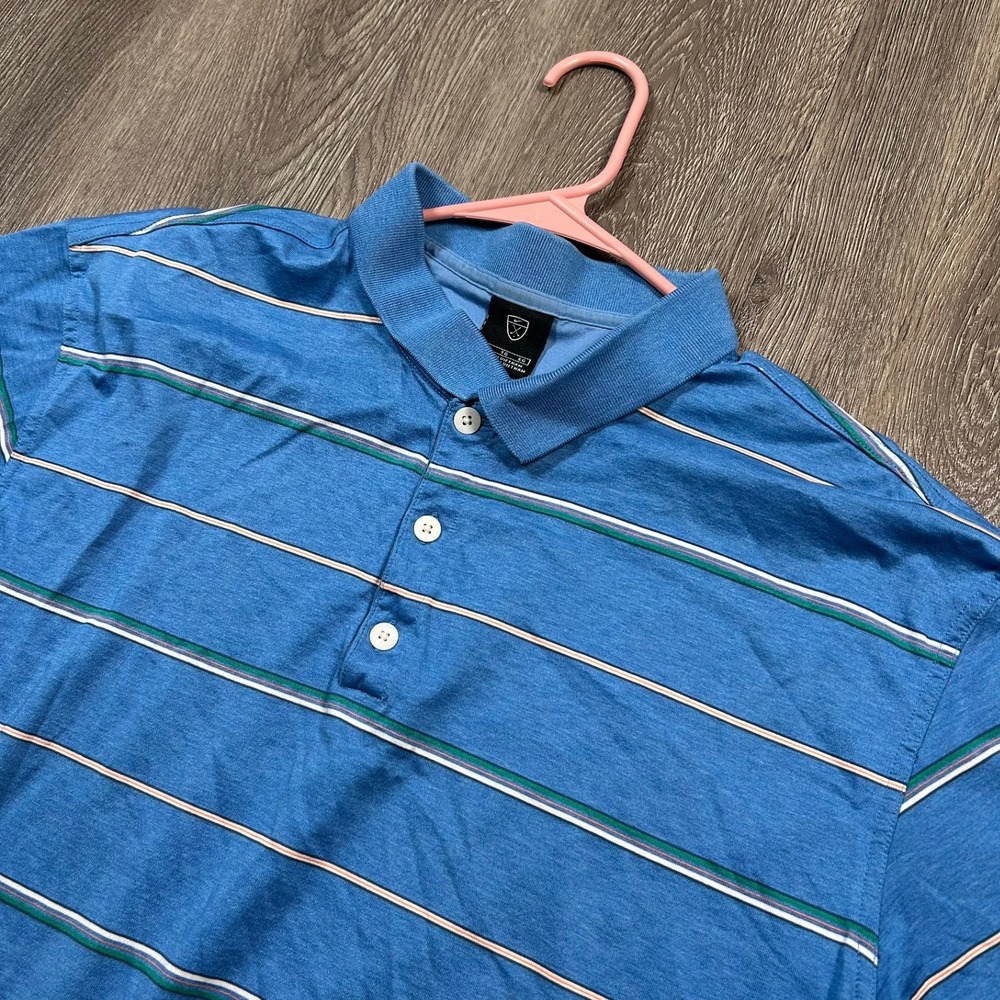 Nike Golf Polo Shirt XL Blue Striped Cotton Short Sleeve Performance FLAW